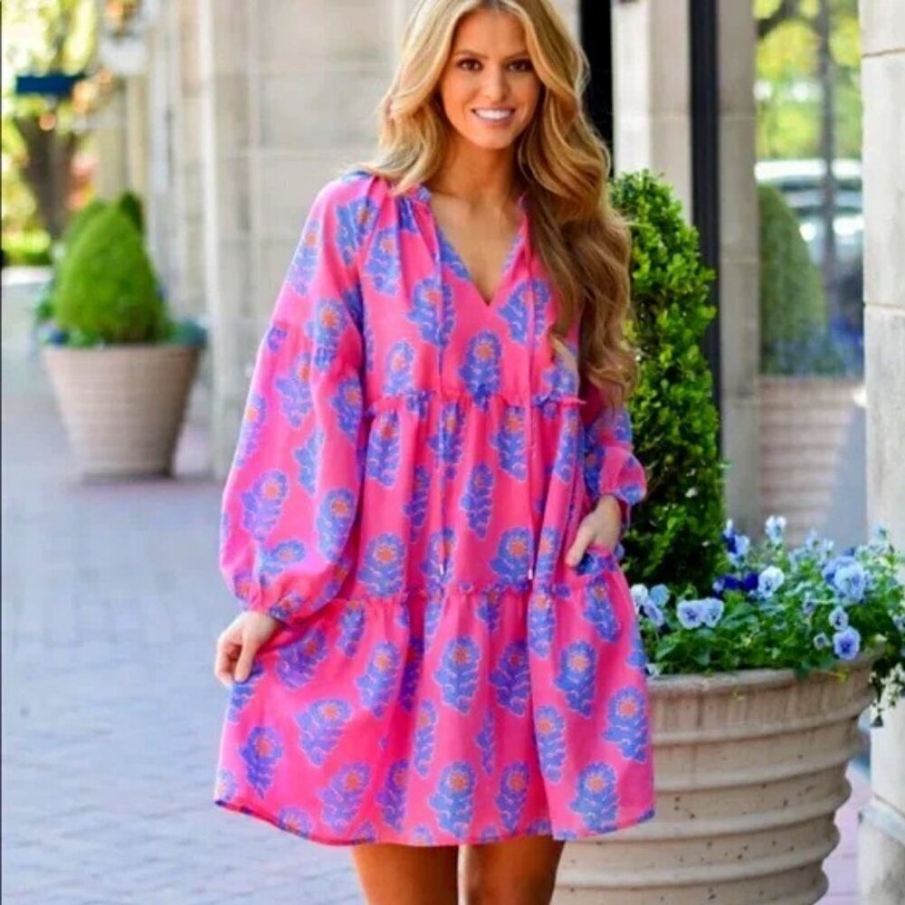 J. Marie Pink Blue The Piper Floral Babydoll Dress